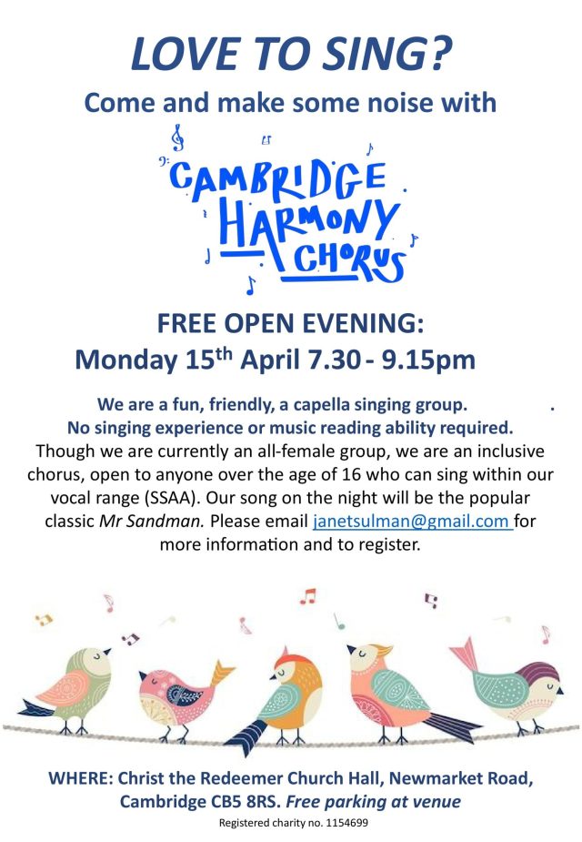 Love to sing?  Come and make a noise with Cambridge Harmony Chorus